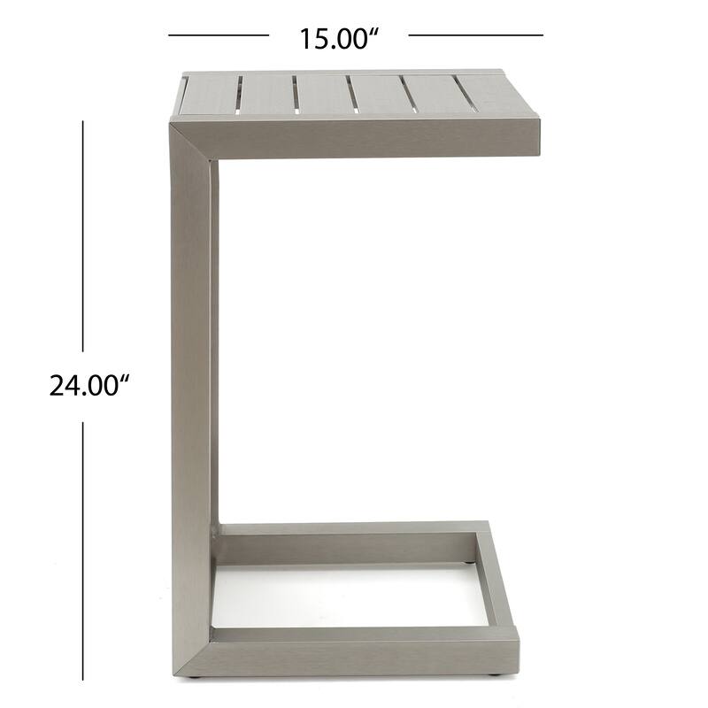 Roomfitters Modern Outdoor Side Table with Slatted Aluminium Frame, Weather-Resistant Accent Table for Patio