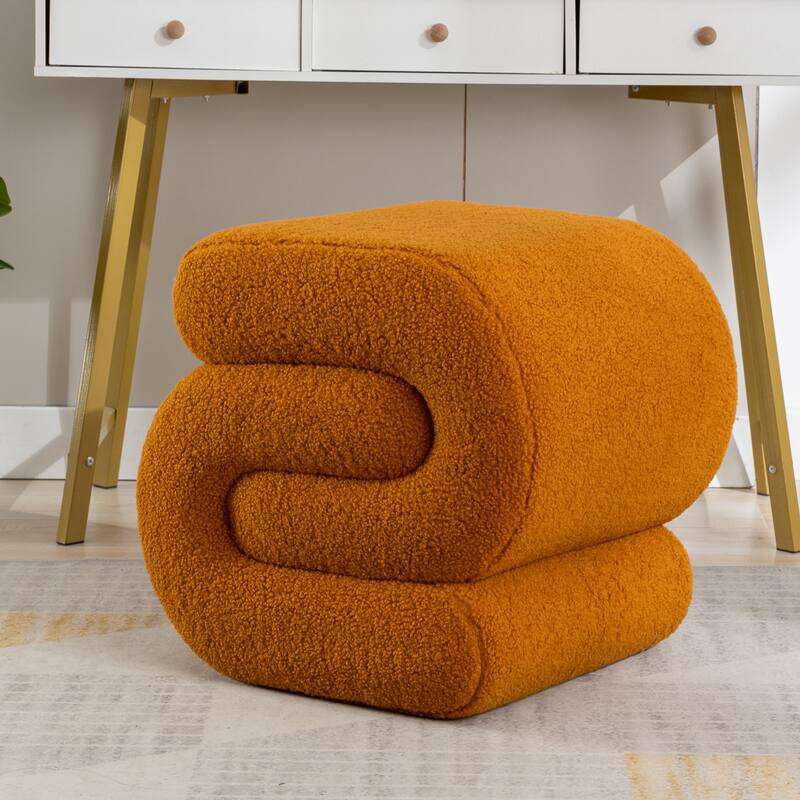 S-shape Teddy Fabric Ottoman Makeup Stool Footstool