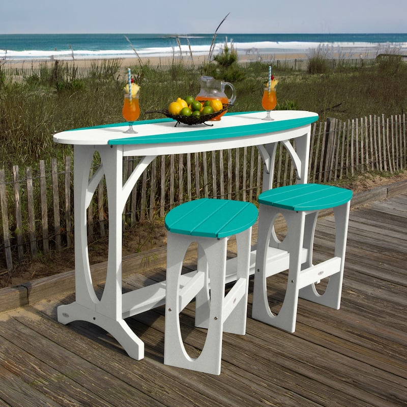 Shoreline Surfboard 3-Piece Bar Height Balcony Set - White/Seaglass Blue