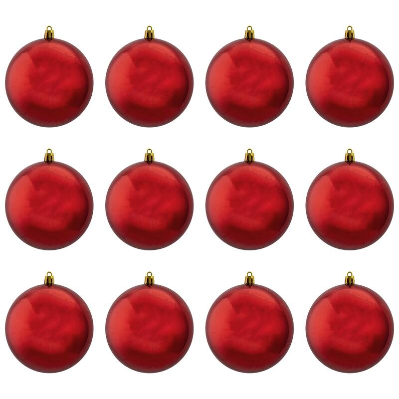 12ct Red Hot Shiny Shatterproof Christmas Ball Ornaments 4" (100mm)