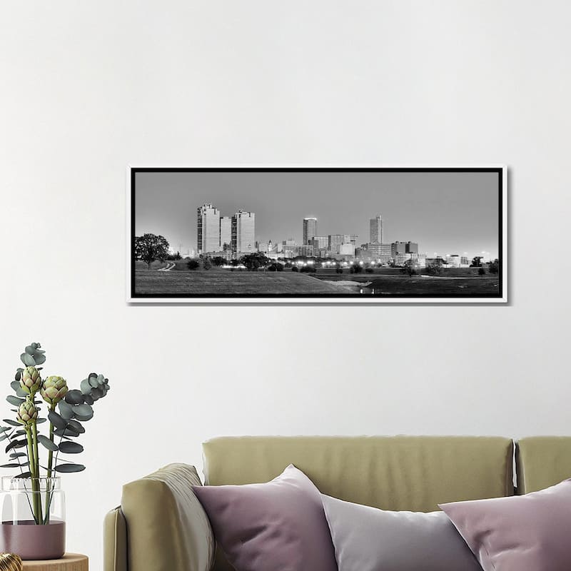 iCanvas "Fort Worth Panoramic Skyline Cityscape (Black & White - Evening)" by Unknown Artist Framed Canvas Print