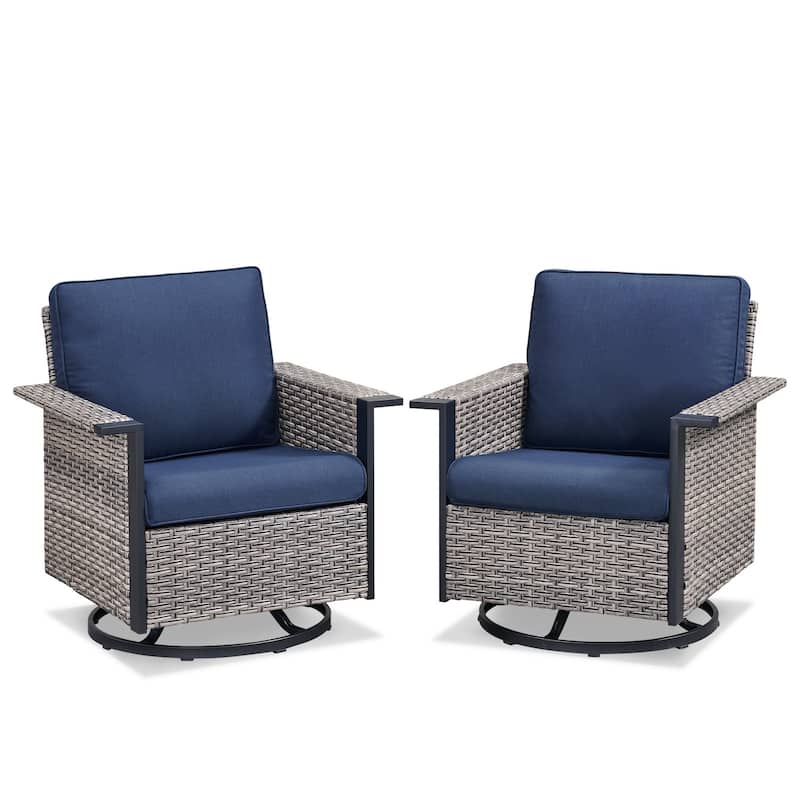 Pocassy Outdoor Wicker 2-Piece Swivel Chair with Cushion