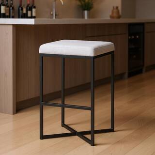 HomeRoots 30" White and Black Iron and Fabric Backless Bar Height Bar Chair