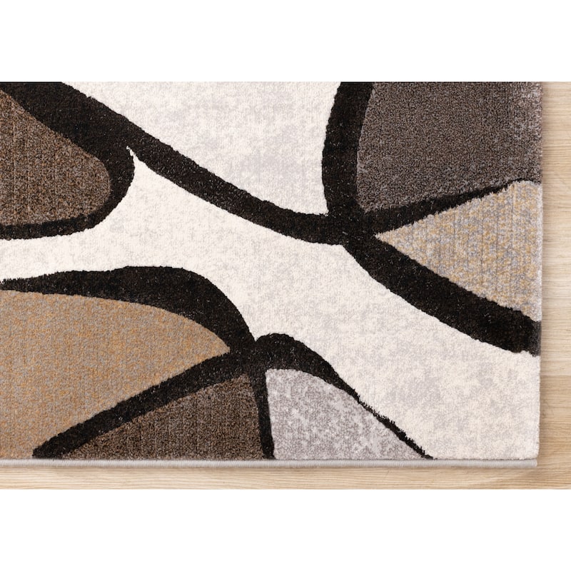Brown Grey White Beige Abstract Geometric Area Rug