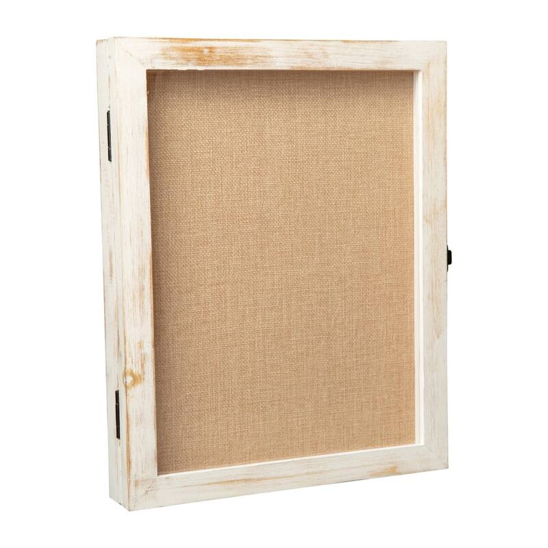 Solid Pine Shadow Display Case with Linen Liner - 11.5"W x 2"D x 14"H - White Wash