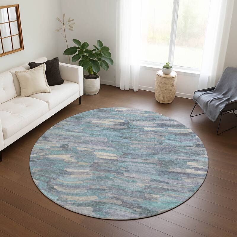 Machine Washable Indoor/ Outdoor Abstract Rock Chantille Rug