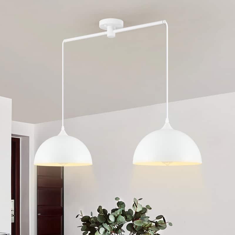 34.64inch 2 Lights Modern Simple Design Pendant with Metal Shade for Living Room Kitchen Island - White
