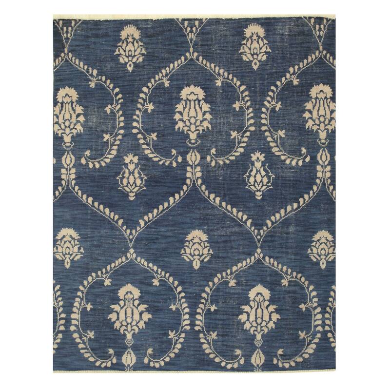 Blue Hand Knotted Wool Traditional Rug, 6' x 9' - Sophisticated Handwoven Persian-Inspired Accent - L