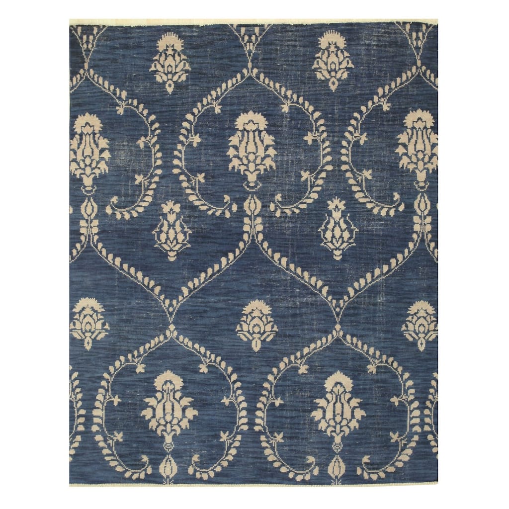 Blue Hand Knotted Wool Traditional Rug, 6' x 9' - Sophisticated Handwoven Persian-Inspired Accent - L