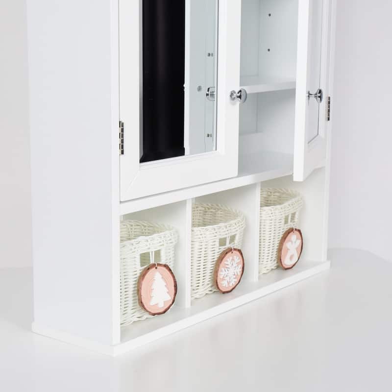 Wall Mounted Bathroom Storage Cabinet with Adjustable Shelves, Medicine Cabinet with 2 Mirror Doors and 3 Baskets