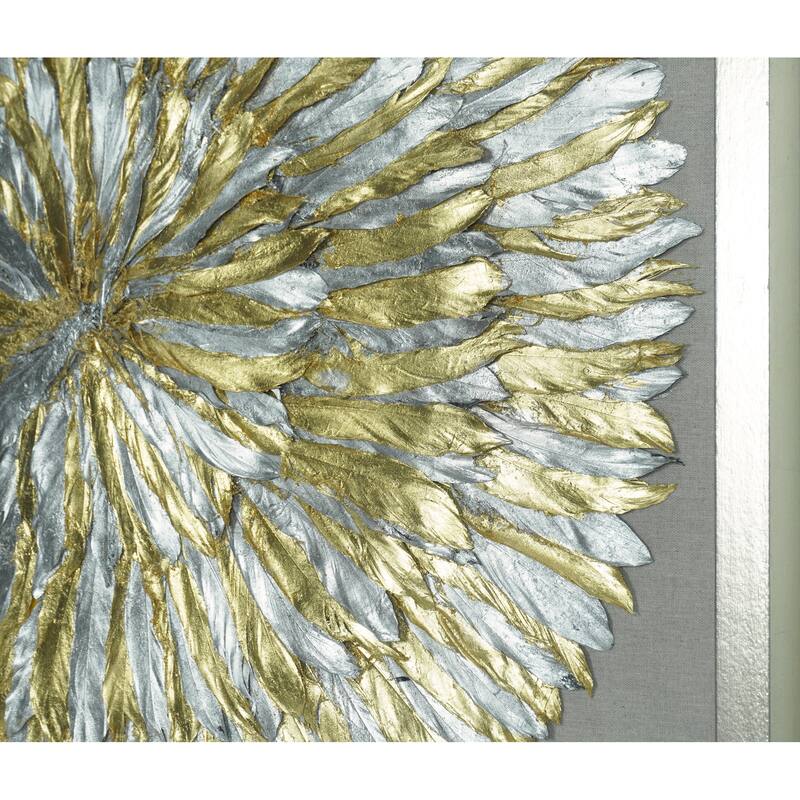 HUJI Gold and Silver Feather Wreath Shadow Box Wall Decor