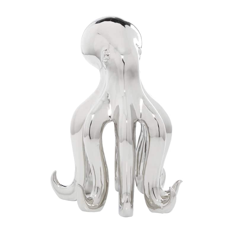 Silver Porcelain Ceramic Tall Octopus Decorative Sculpture with Long Tentacles