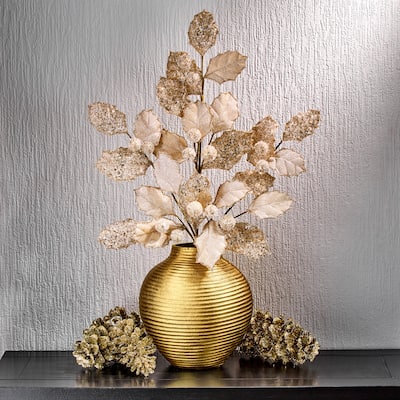 27" Glitter Holly Leaf Spray