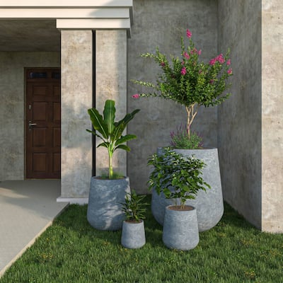 Orchid 4-Piece Round Modern Fiberstone and MgO Clay Decorative Planter Pot Set for Living Room Office Home Patio Porch Decor