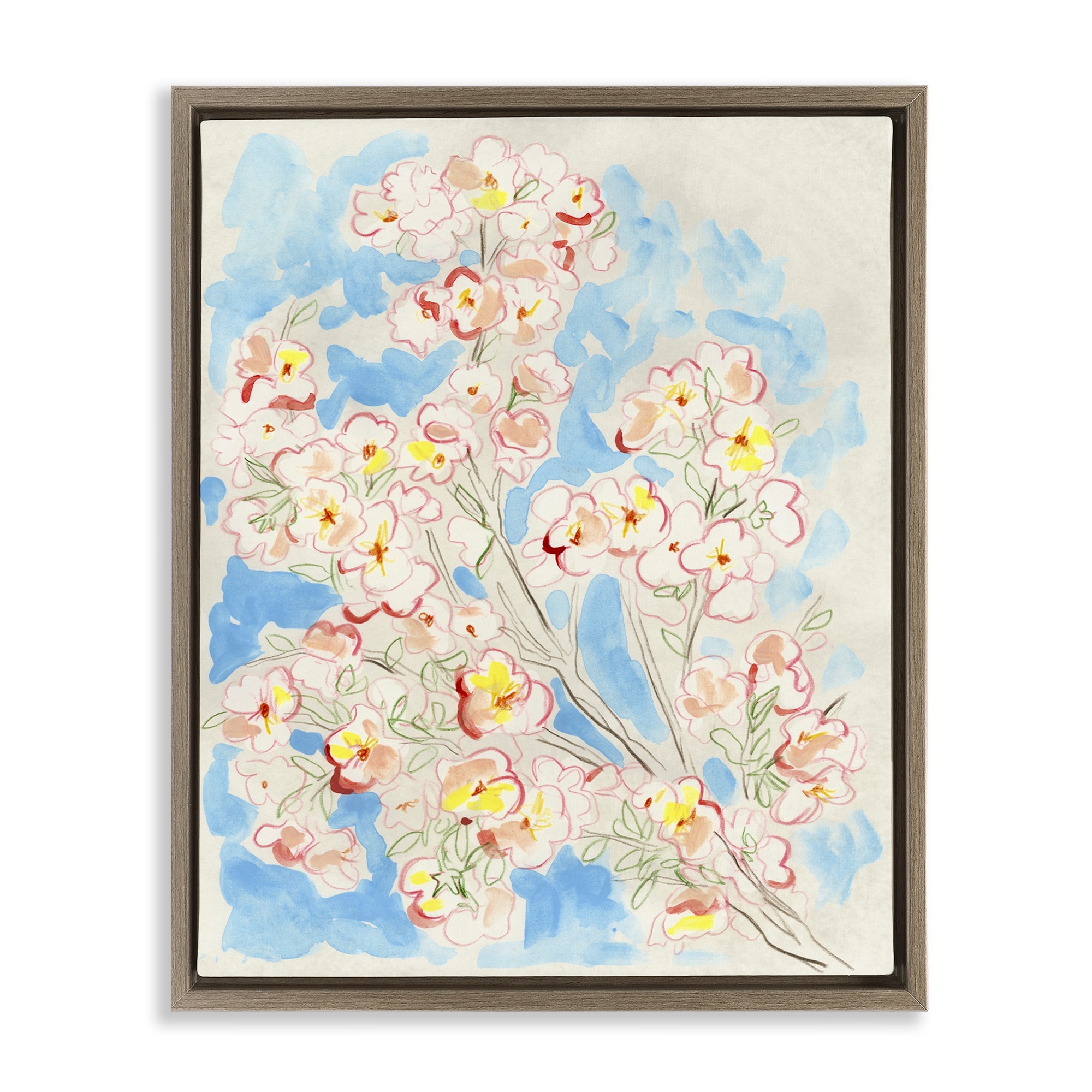 Stupell Simple Branch Sketch Framed Floater Canvas Wall Art Design By June Erica Vess