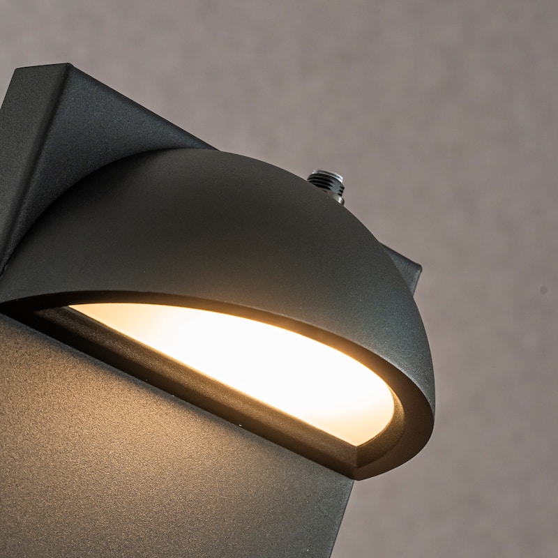 CraftHome H11 in. Modern Outdoor Integrated LED Wall Light with Dusk-to-Dawn Sensor Black Exterior Sconce with Frosted Glass