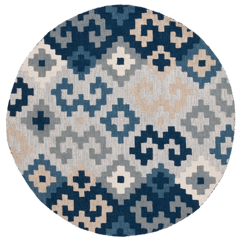 SAFAVIEH Handmade Metro Gunvor French Country Wool Rug - 6' Round - Blue/Ivory