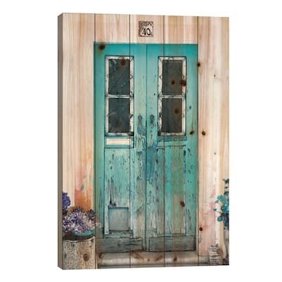Old Turquoise Door Print On Wood by Philippe Hugonnard - Multi-Color