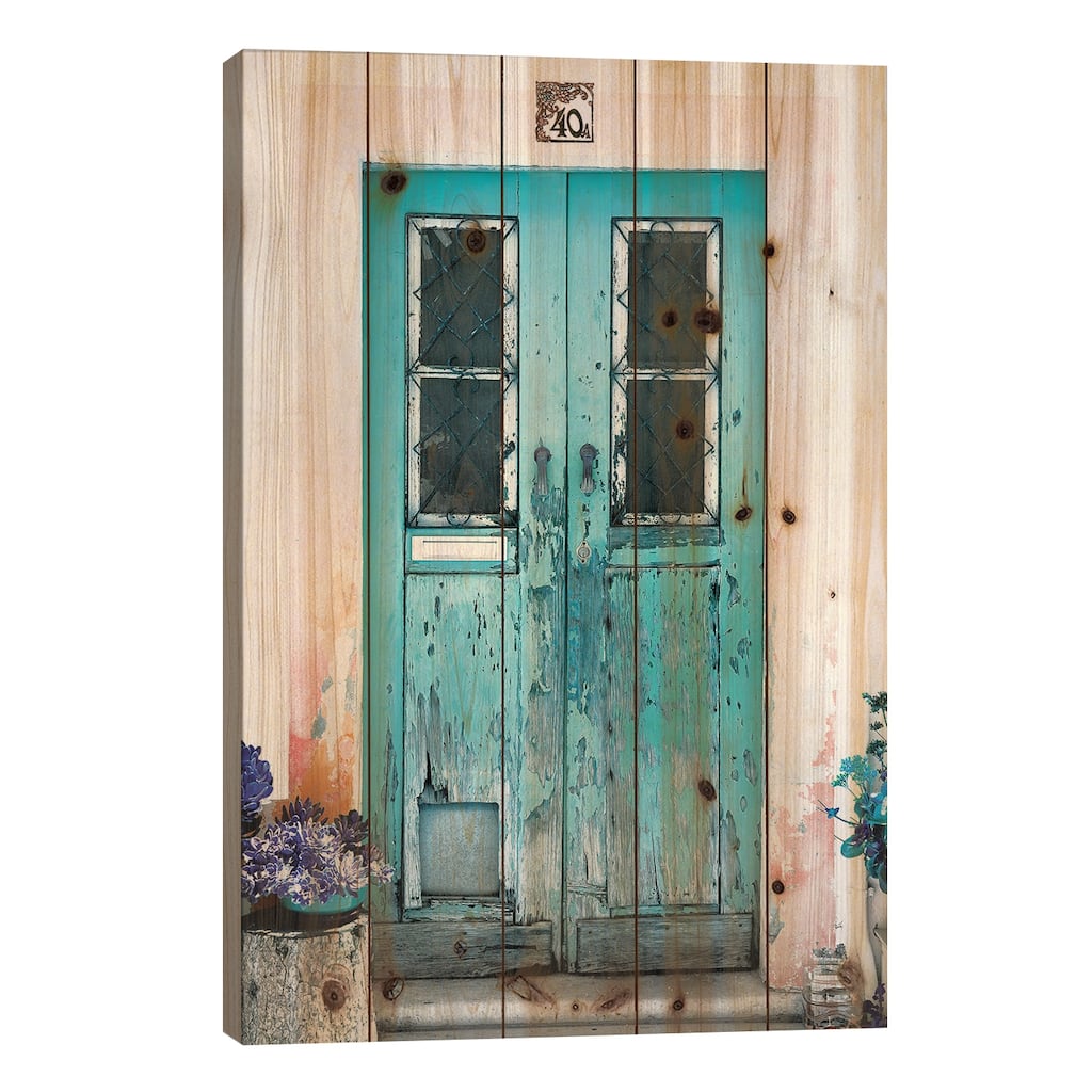 Old Turquoise Door Print On Wood by Philippe Hugonnard - Multi-Color