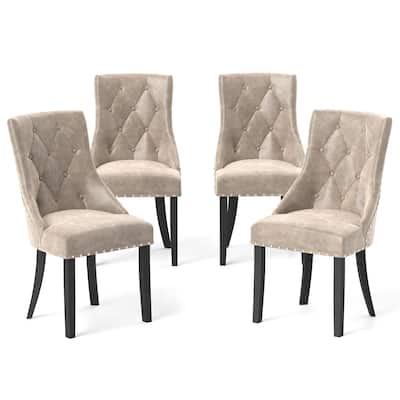 Gymax Upholstered Dining Chairs Set of 4 Tufted Wingback Chairs w/
