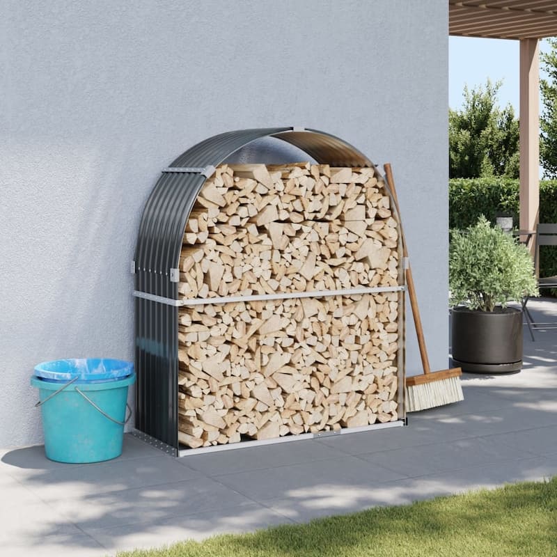 vidaXL Log Holder Outdoor Indoor Storage Firewood Rack Stand Galvanized Steel - 47.2" x 17.7" x 55.1" - Anthracite