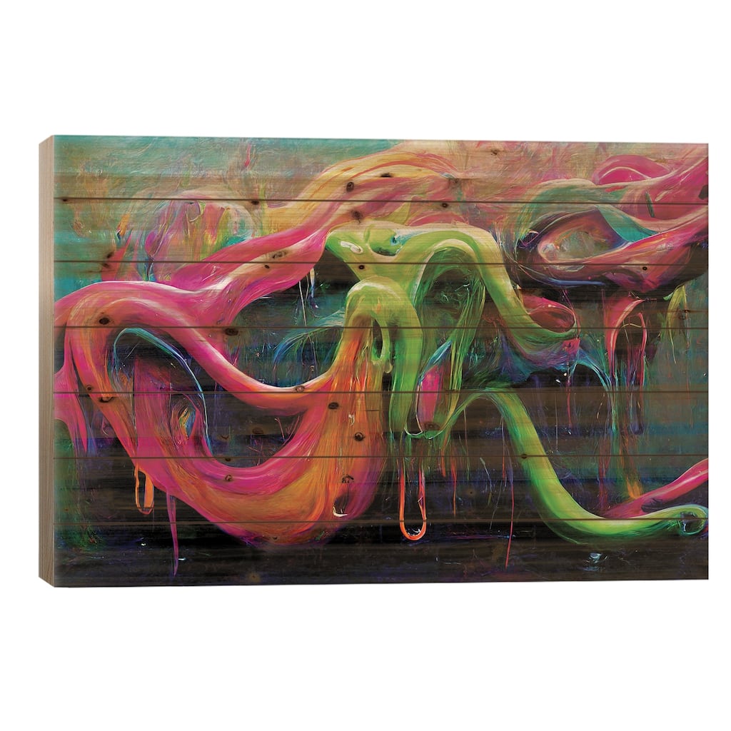 Neon Paint Splash Print On Wood by Cameron Gray - Multi-Color