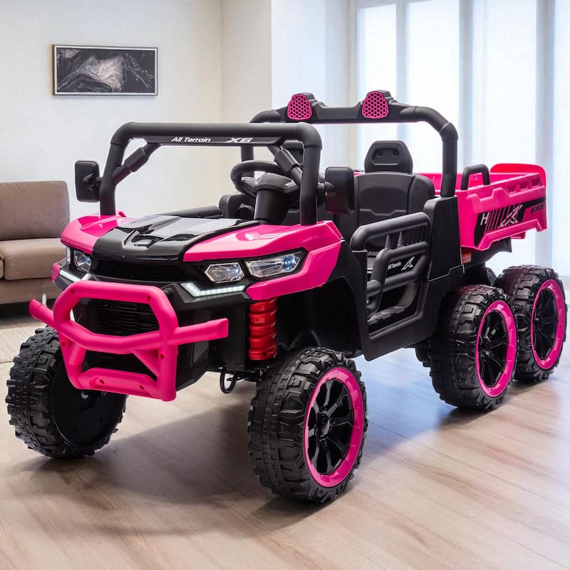 24V 2-Seater Kids Ride On 6-Wheel Dump Truck with Remote Control, 4WD, Suspension, Bluetooth Music, USB & Shovel Toy - Pink