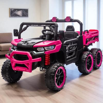 24V 2-Seater Kids Ride On 6-Wheel Dump Truck with Remote Control, 4WD, Suspension, Bluetooth Music, USB & Shovel Toy