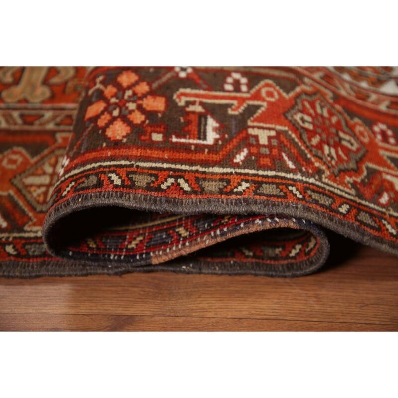 Hand Knotted Oriental 100% Wool Carpet Traditional Medallion Oranges & Rust Heriz Area Rug - 9' 6'' X 6' 10''