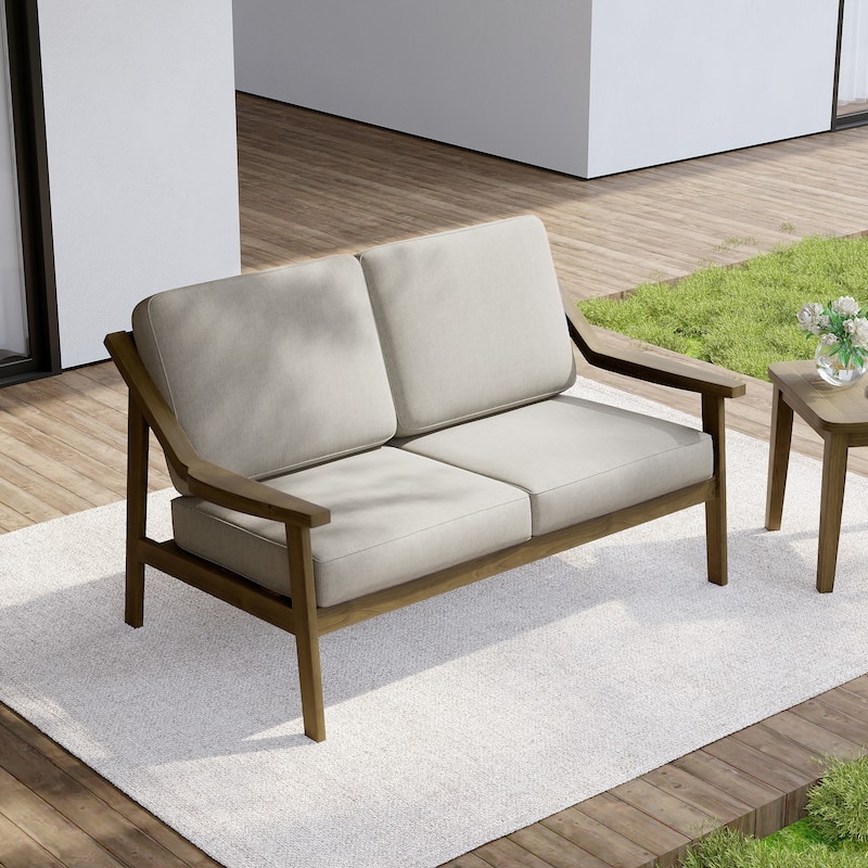 Outdoor Wood Teak Patio 2 Seater Loveseat with Cushion