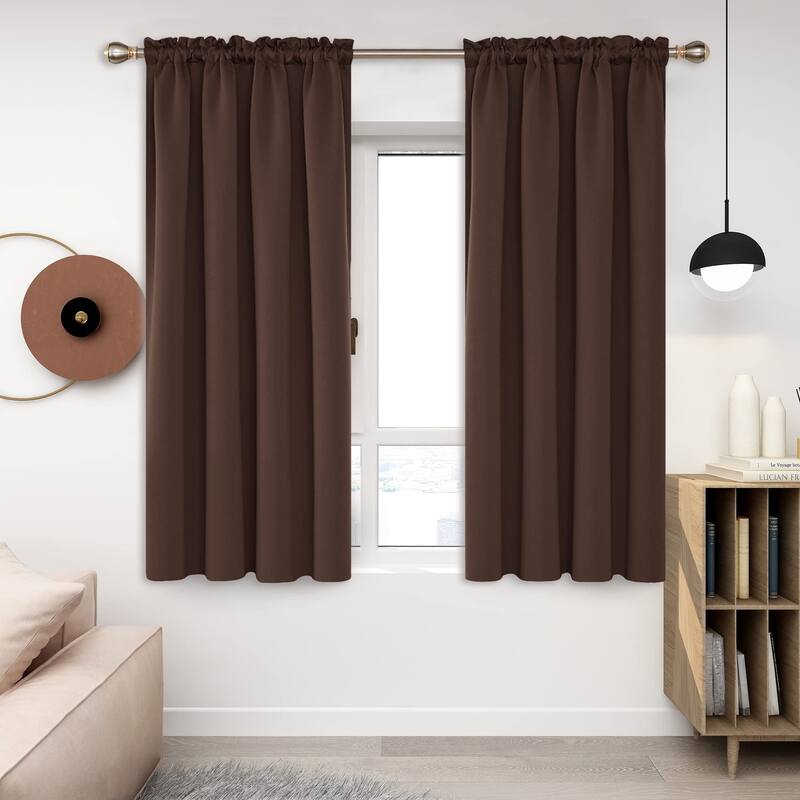 Deconovo Solid Rod Pocket Curtain Panel Pair, Set of 4 Panels - 38x54 Inch - Chocolate