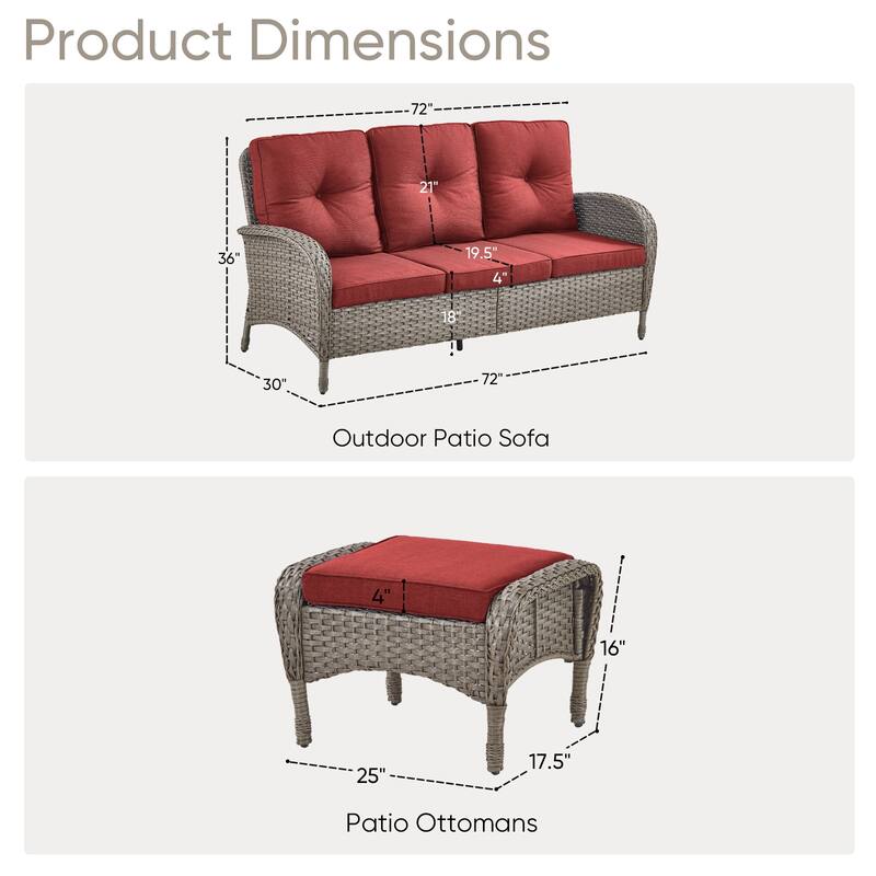 Outdoor Patio 3 Seats Sofa Couch with Ottomans