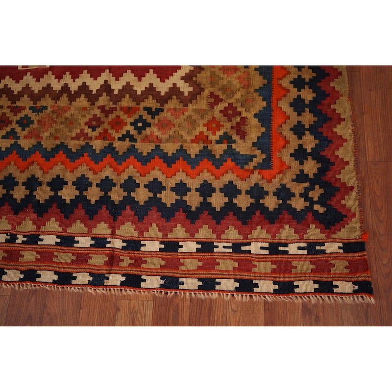 Kilim Qashqai Persian Vintage Area Rug Hand-Woven Tribal Wool Carpet - 5'3"x 7'9"