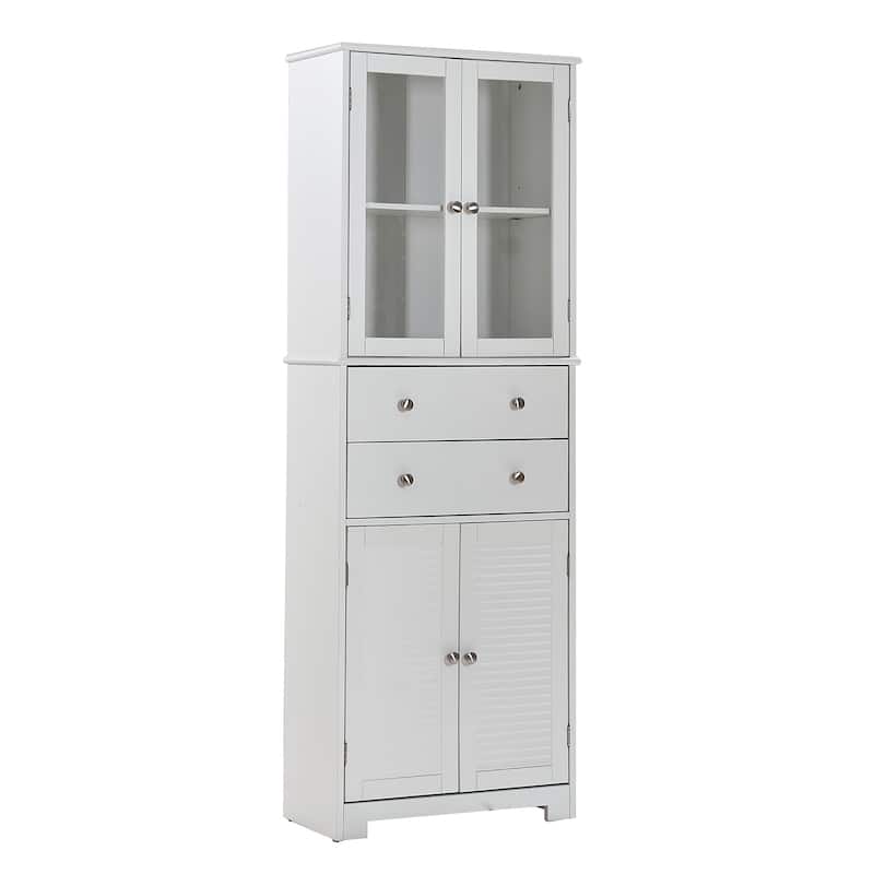7 Inch White Tall Pantry Cabinet Doors Shelves Drawer Kitchen Bathroom Craft Room Storage