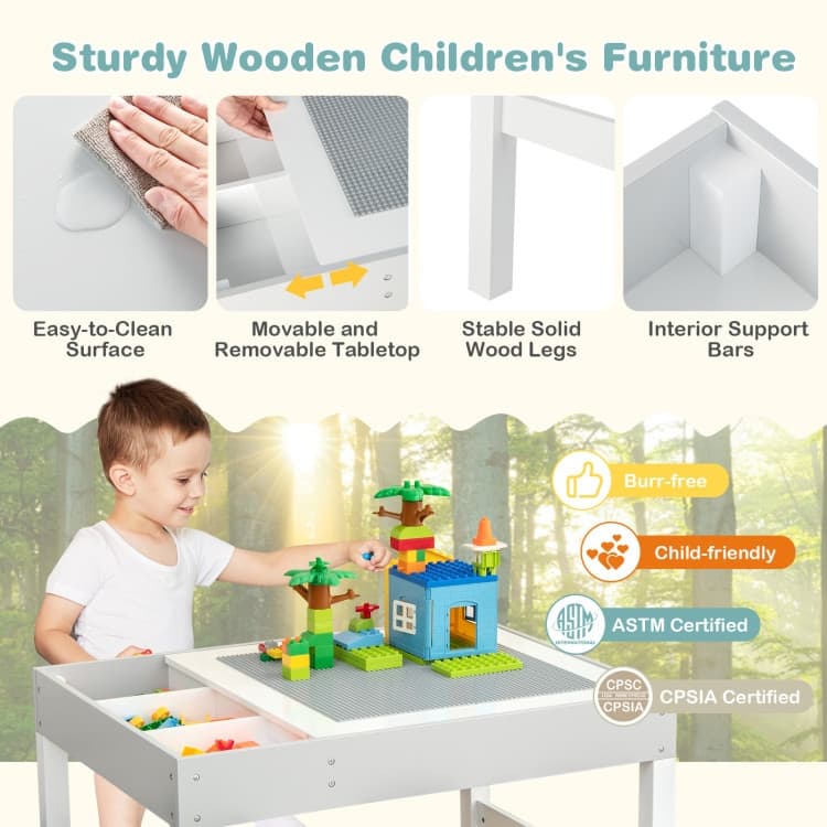 3 in 1 Wooden Kids Table with Storage and Double-Sided Tabletop-White - 31.5” x 23.5” x 23”