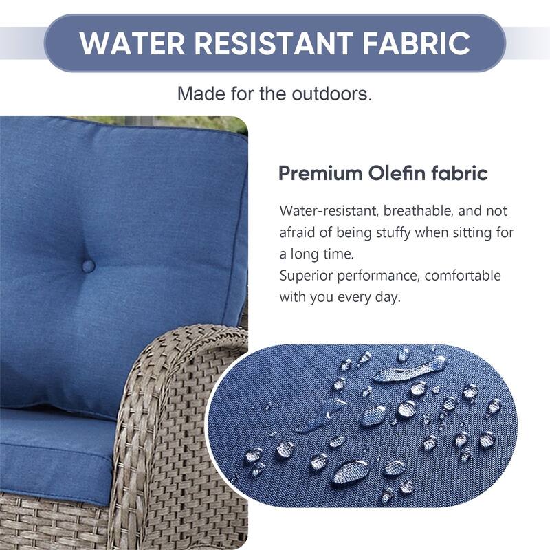 PlainCurve 3-Piece Wicker Outdoor Patio Conversation Set with Rocking Chairs and Olefin Cushions