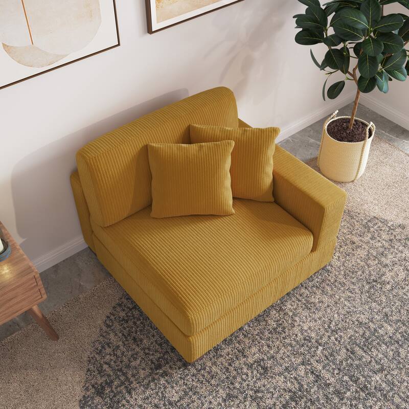 Upholstered Corduroy Modular Sectional Sofa with 2 throw pillows