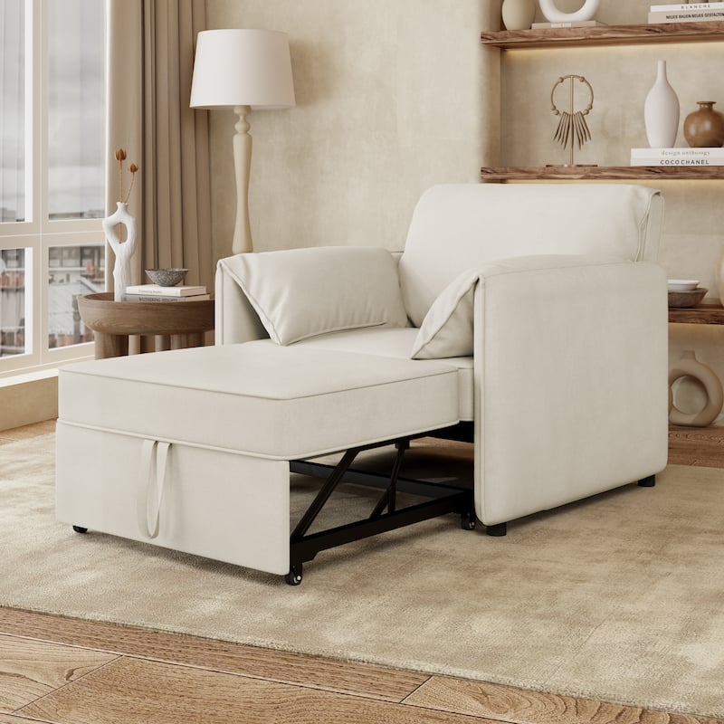 Roomfitters Convertible Sofa Bed, 3 in 1 Sleeper Chair with Adjustable Backrest and Thick Cushions, Linen Frame - White
