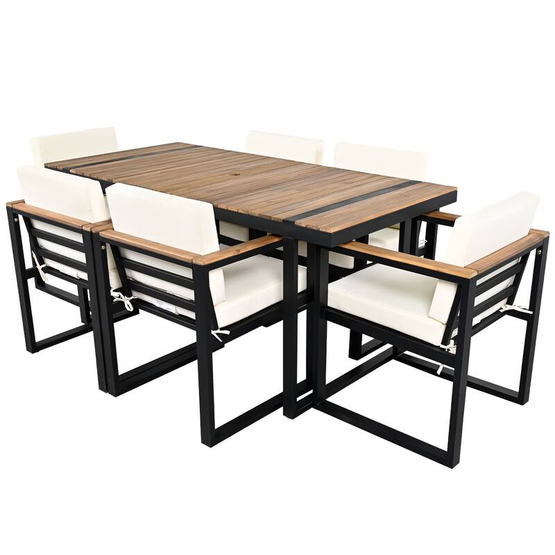 Modern 7 Pieces Outdoor Dining Set with Removable Cushions, Patio Dining Table and Chair Set for Patio, Backyard 7 Pack