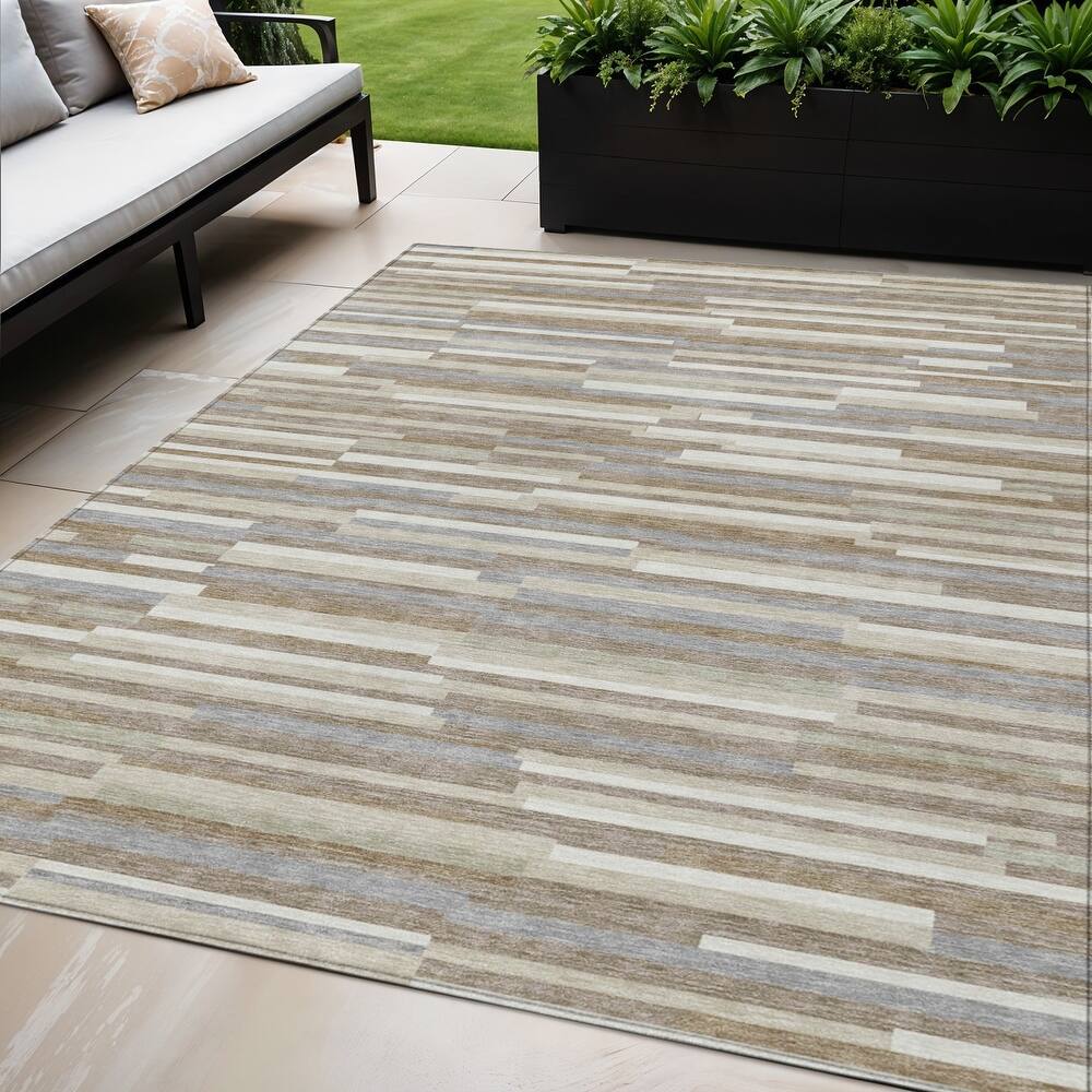 HomeRoots Striped Transitional Rectangle Outdoor Rug