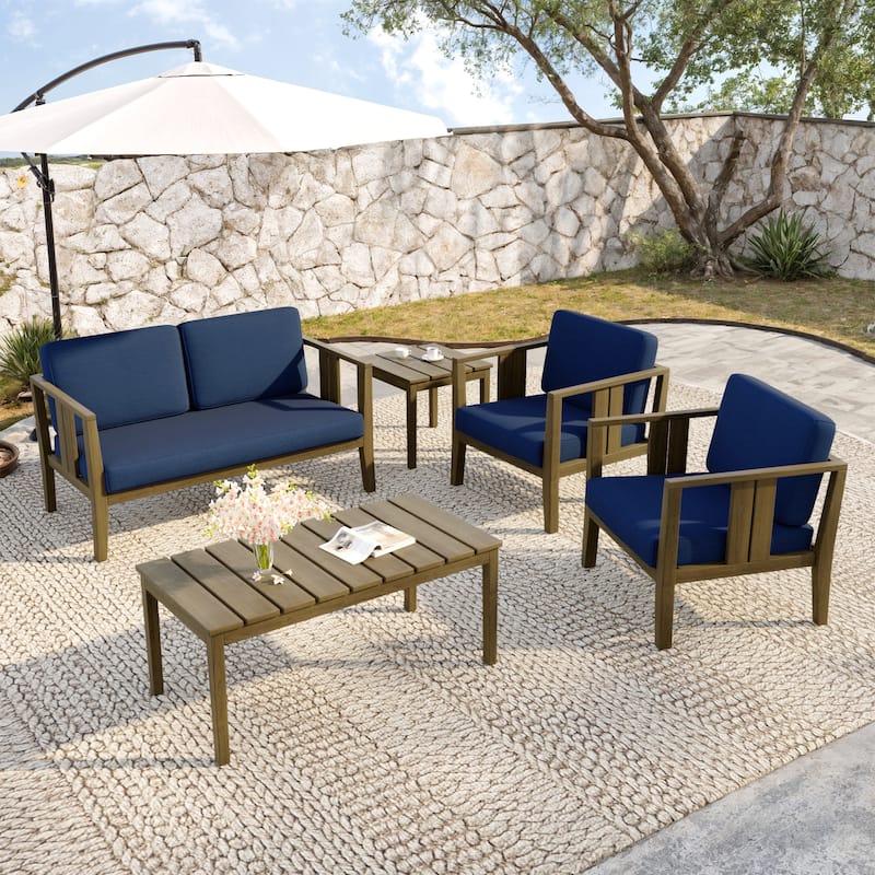5-Piece Teak Wood Outdoor Conversation Set
