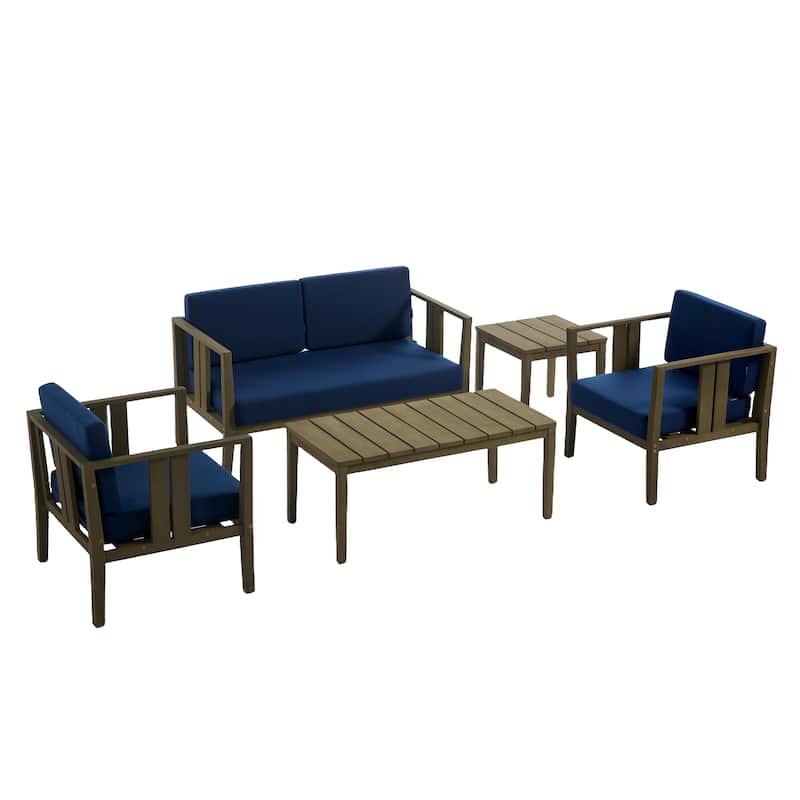5-Piece Patio Furniture Solid Teak Outdoor Conversation Set