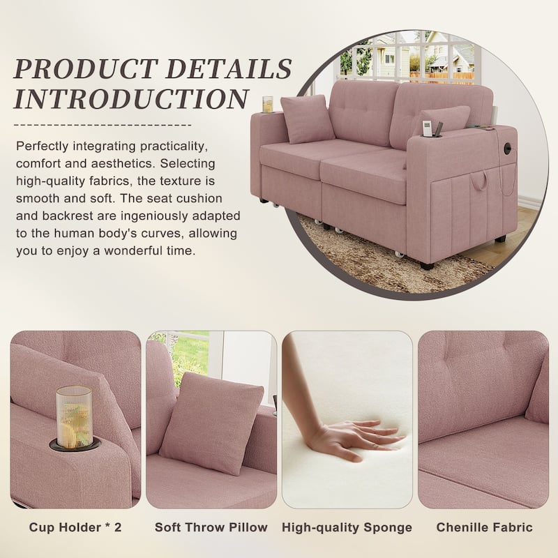 67.76" Chenille 3-Seater Sofa with USB Ports and Storage