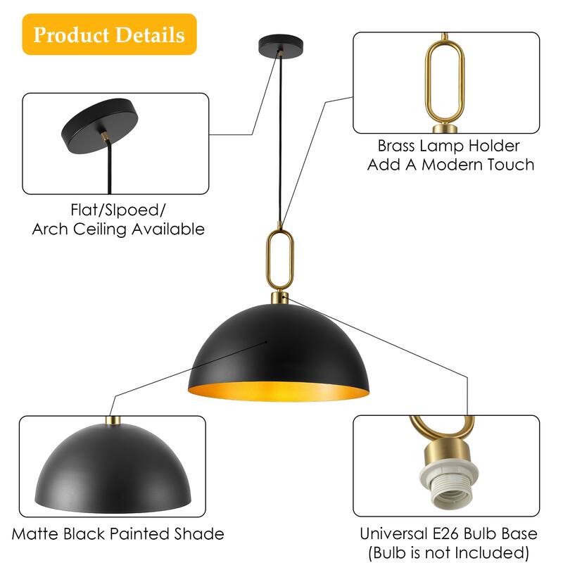 1-Light Industrial Pendant Light with Metal Shade for Study Dining Room Kitchen Island