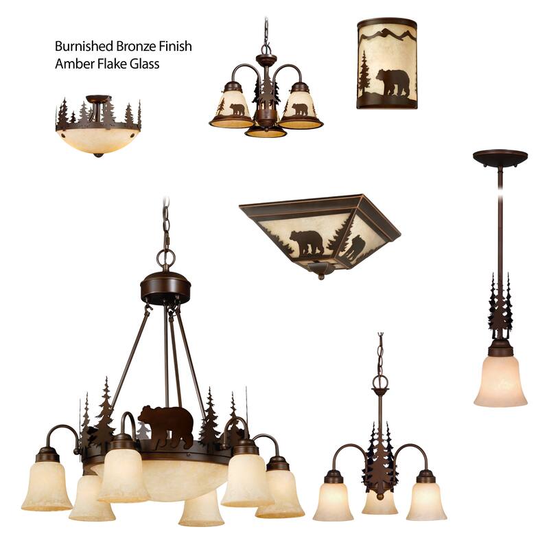 Bozeman 14-in W Bronze Rustic Bear Flush Mount Ceiling Light Fixture - 14-in W x 5.75-in H x 14-in D