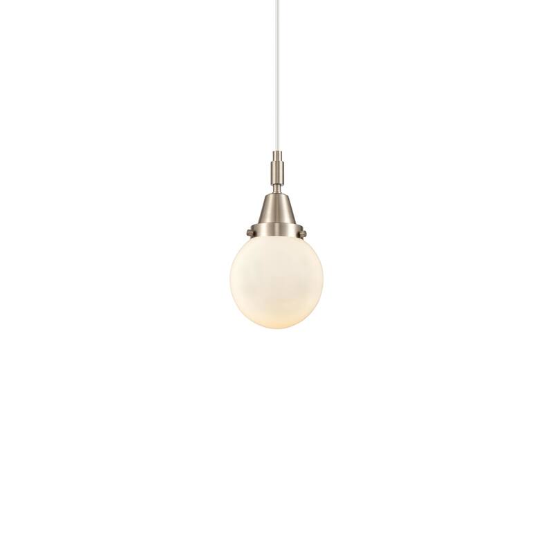 Innovations Lighting 447-1P-11-6 Beacon Pendant Beacon 6" Wide Mini - Brushed Satin Nickel / Matte White
