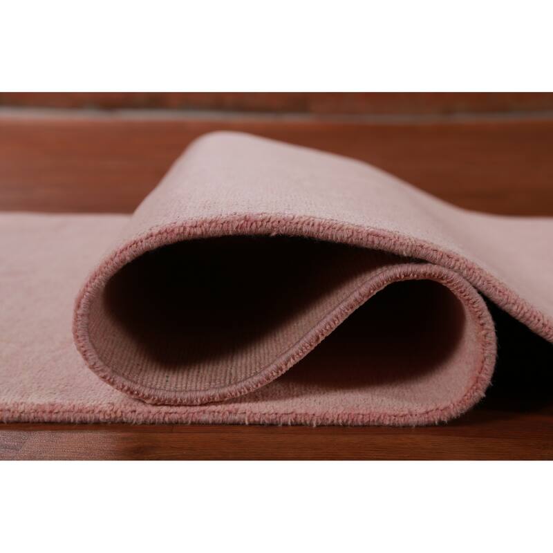 Hand Knotted Oriental 100% Wool Carpet Modern Solid Pink Gabbeh Runner Rug - 10' 1'' X 3' 1''