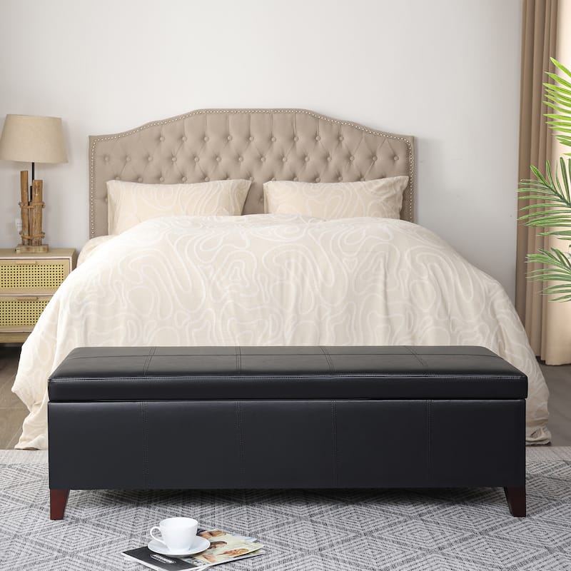 Adeco Faux Leather Storage Ottoman Bench for Bedroom - Black