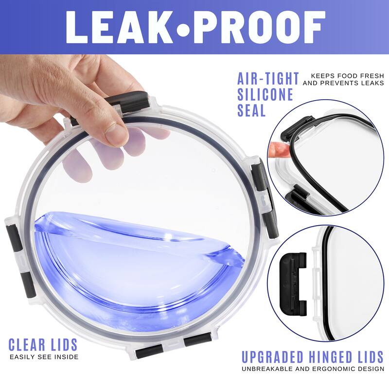 Sorbus Round Airtight, Leak-proof Glass Food Prep and Storage Container with Lid (Single) - "L x 7"W x 3"H