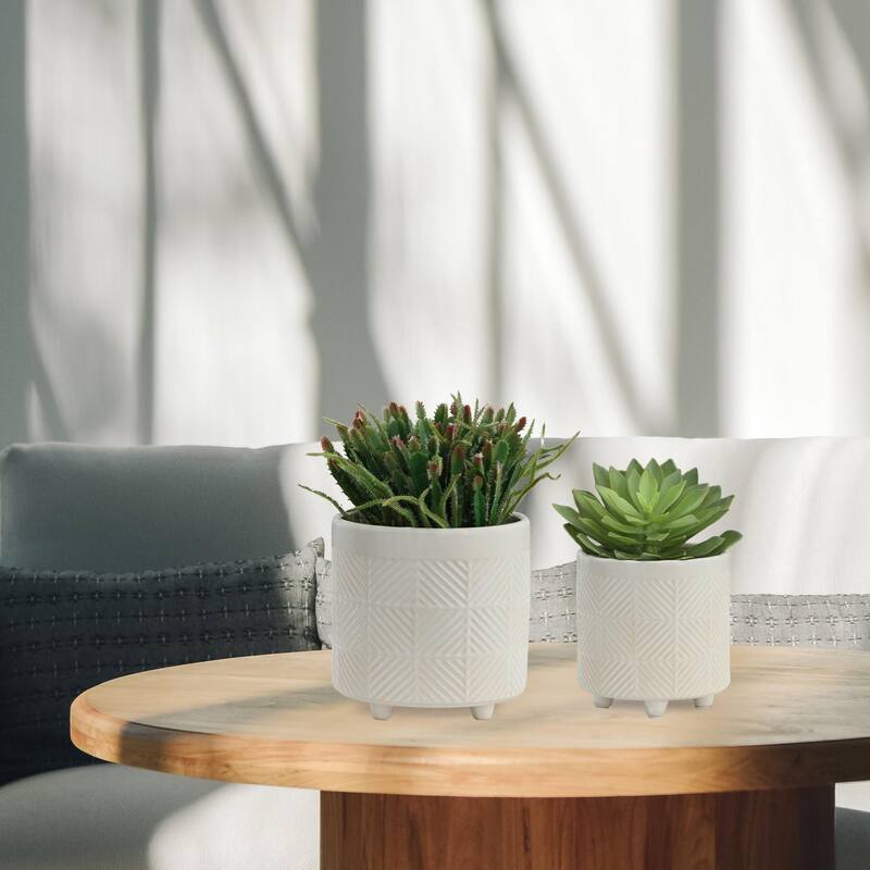 6/8" Ceramic Textured Planters,Set of 2